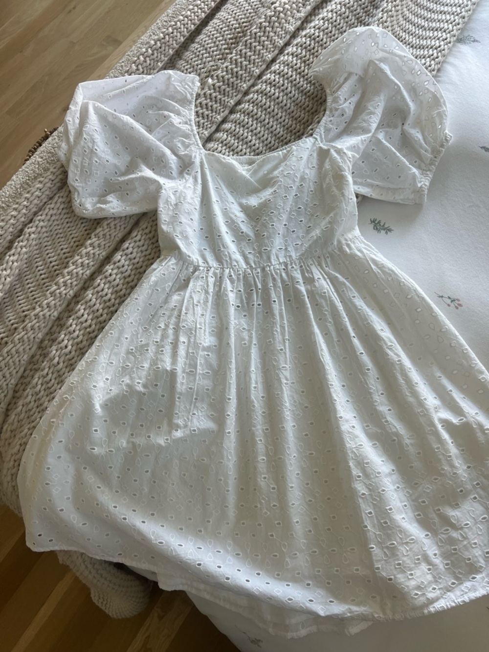 White Eyelet Puff Sleeve Dress